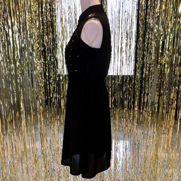 Black Dress Rhinestone Embellishment Embroidered Lace Size M Forever 21 Evening - Picture 4 of 16